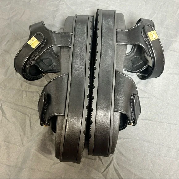 90s Y2K Inspired Chunky Platform Strappy Sandals Black Gold Accent Women's 9 - Picture 7 of 9